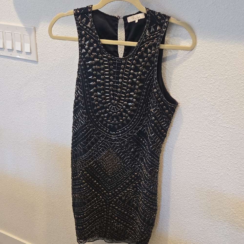 Parker Black Beaded Mini Dress